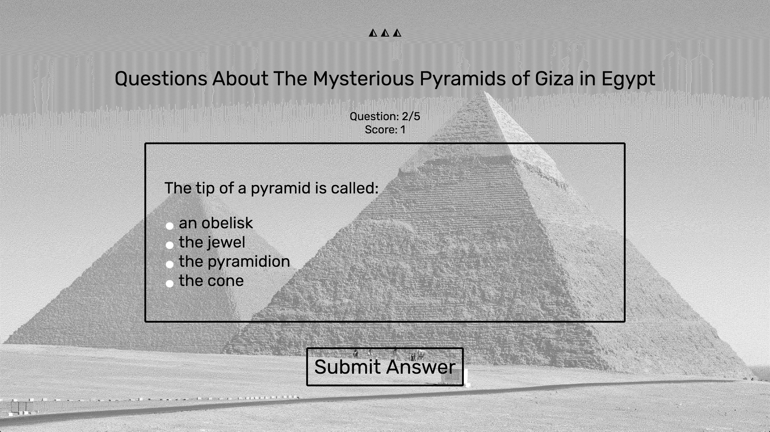 screenshot of pyramid quiz website